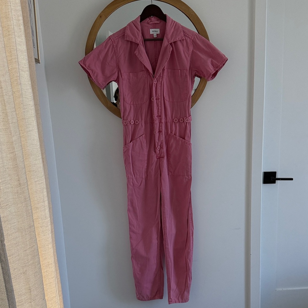 pistola Rose Pink Short-Sleeve Utility Jumpsuit with Waist Ring Detail